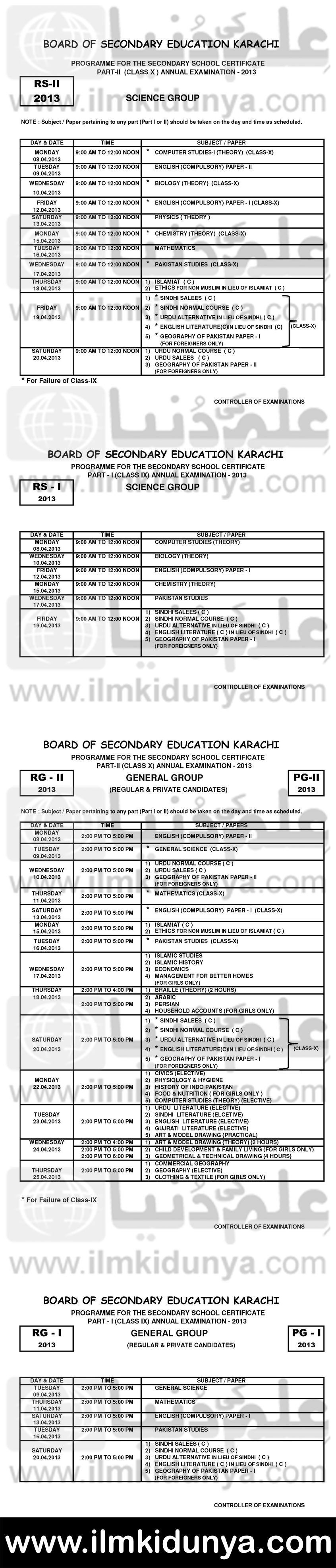 board karachi sheet matric 9 2019 date Inter Karachi Matric BSEK/BIEK 2017 Board Date Sheets