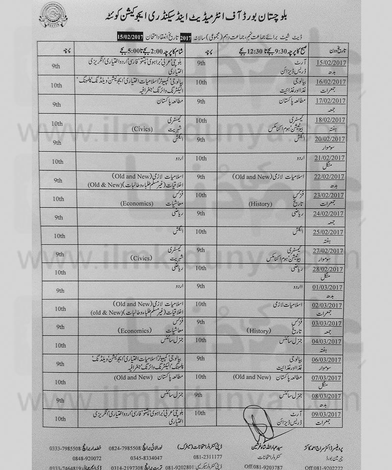 exam jokes 10th class 9th 2017 Sheet Quetta Date 10th BISE Class Board